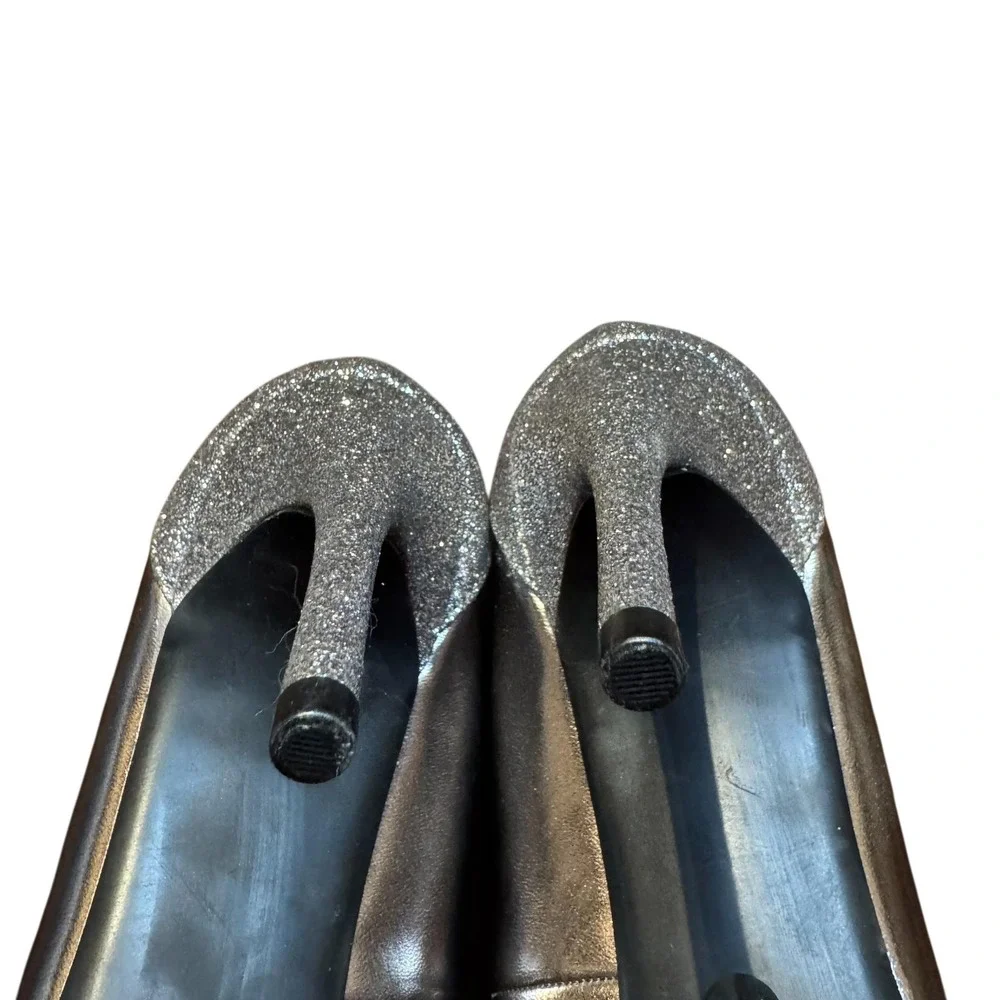 Marc Fisher Shoes Womens Size 8.5 Silver Pointed‎ Toe Glitter Heel Pumps Dress